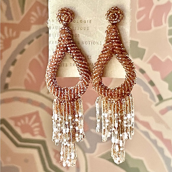 NWT Anthropologie Deepa Beaded Tassel Hoop Chandeliers - Picture 12 of 16